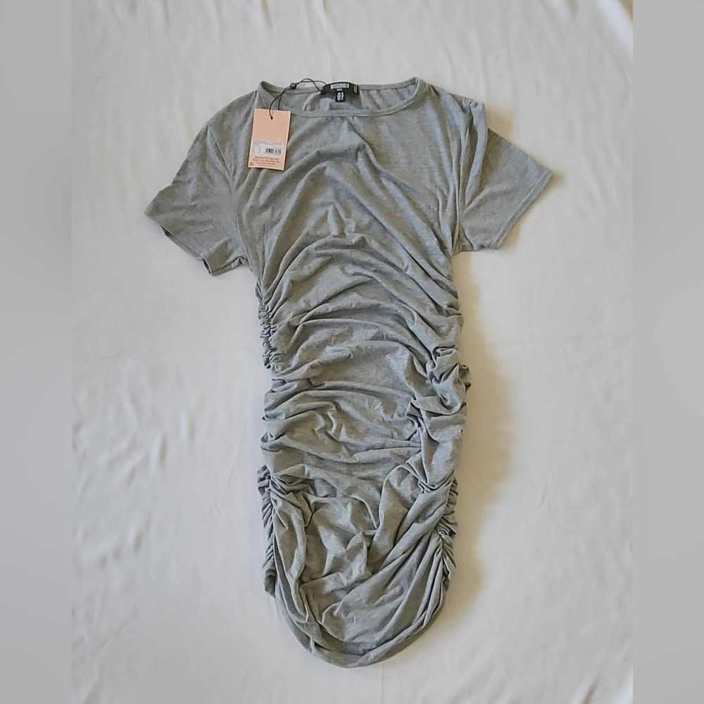 Missguided Plus Bodycon Dress Ruched Side Size 14 Plus Gray NWT